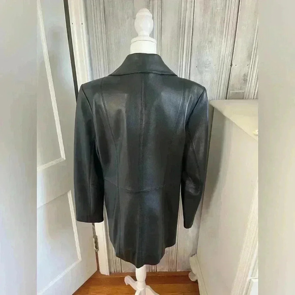 VALERIE STEVENS| Y2K black 100%leather blazer jacket button closure pockets|M - Picture 4 of 16